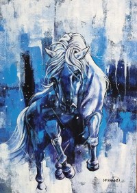 Momin Khan, 24 x 36 Inch, Acrylic on Canvas, Horse Painting, AC-MK-099